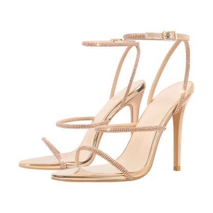 Open Toe High Heels Rhinestone Strappy Sandals - Onlymaker Customer Favorite