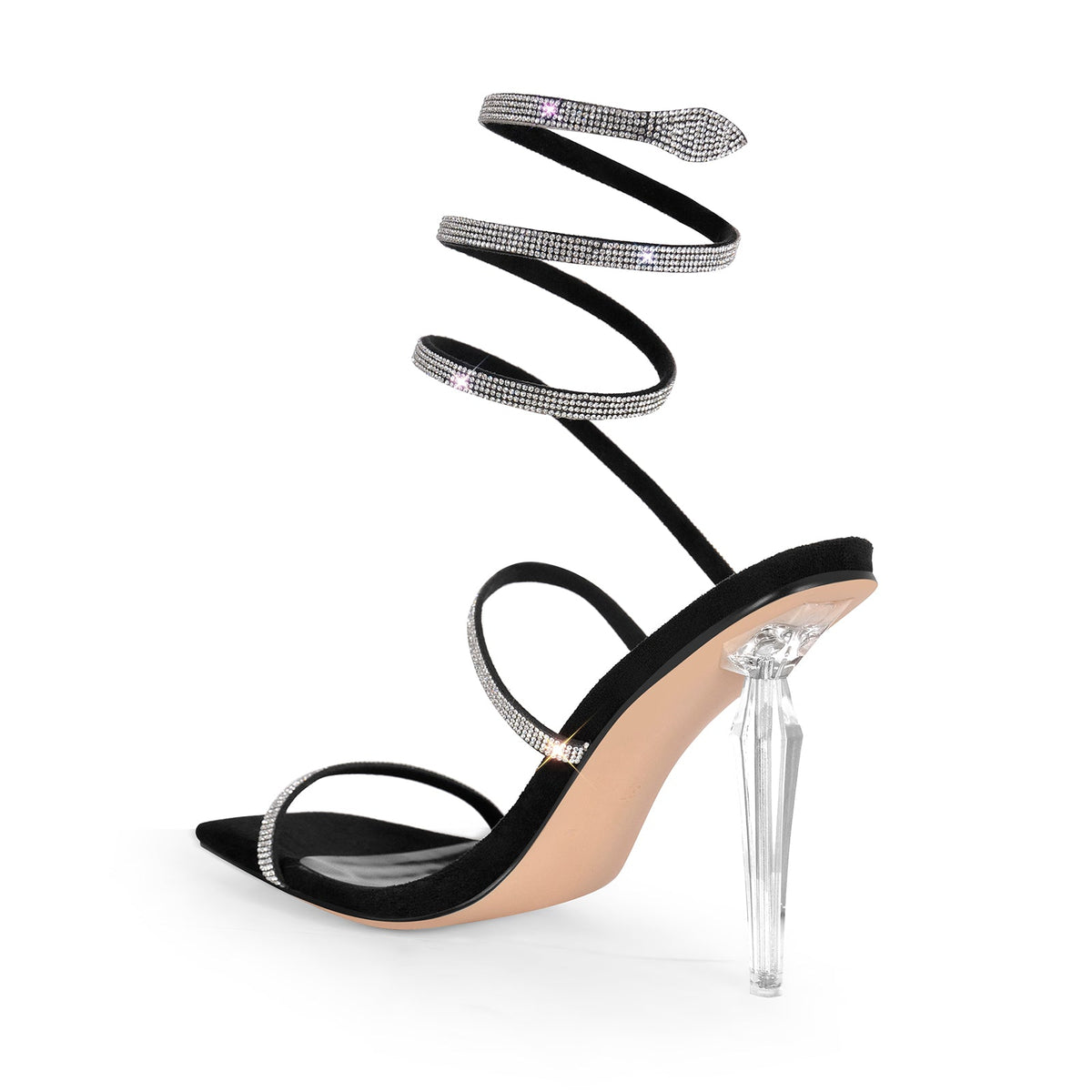 Square Toe Rhinestone Hollow Clear Heel Sandals - Onlymaker Top Pick