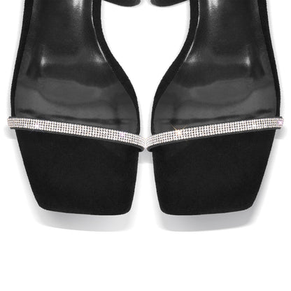 Square Toe Rhinestone Hollow Clear Heel Sandals - Onlymaker Top Pick