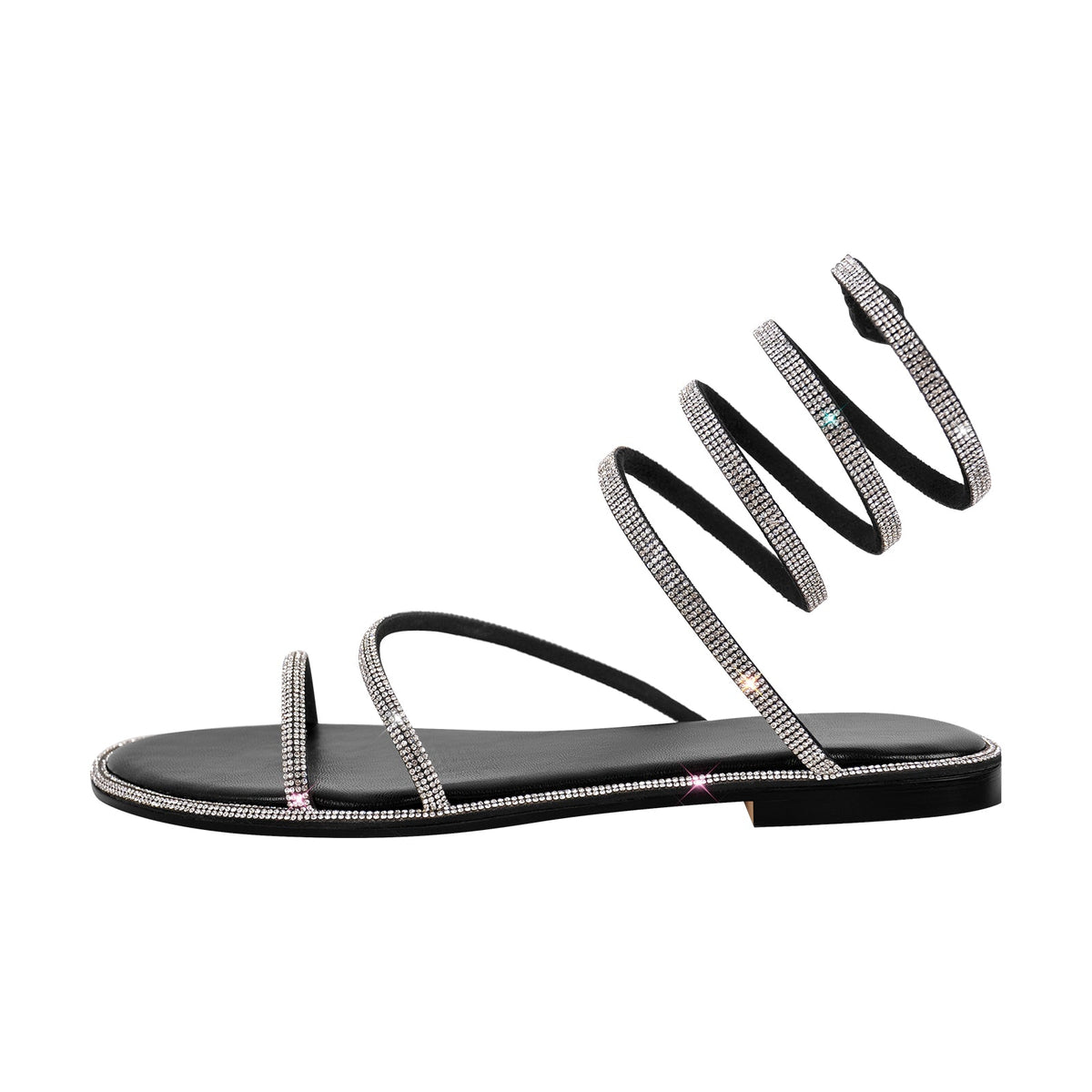 Rhinestone Round Toe Strap Flats - Onlymaker Trending