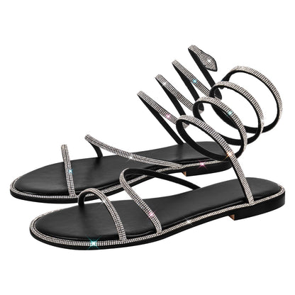 Rhinestone Round Toe Strap Flats - Onlymaker Trending