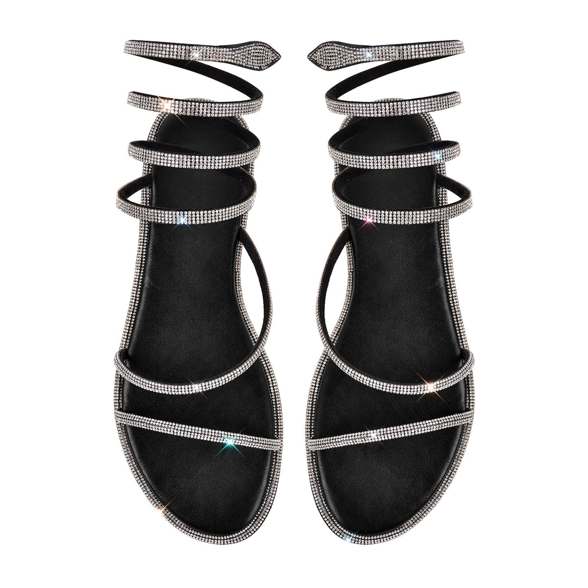 Rhinestone Round Toe Strap Flats - Onlymaker Trending