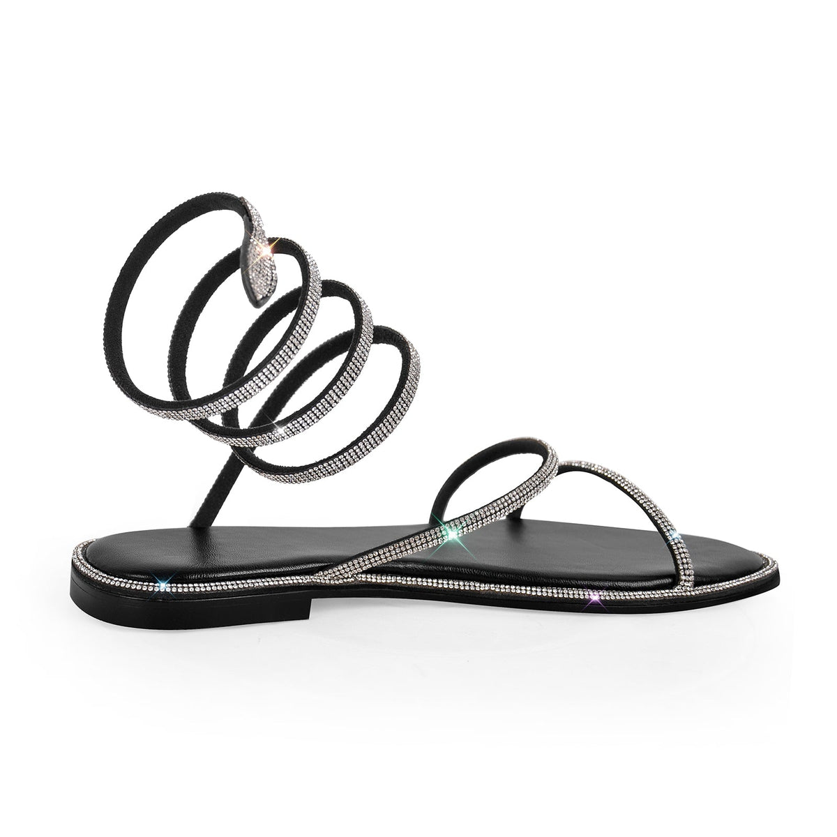 Rhinestone Round Toe Strap Flats - Onlymaker Trending