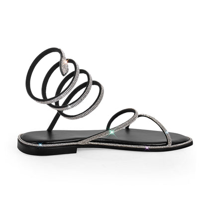 Rhinestone Round Toe Strap Flats - Onlymaker Trending