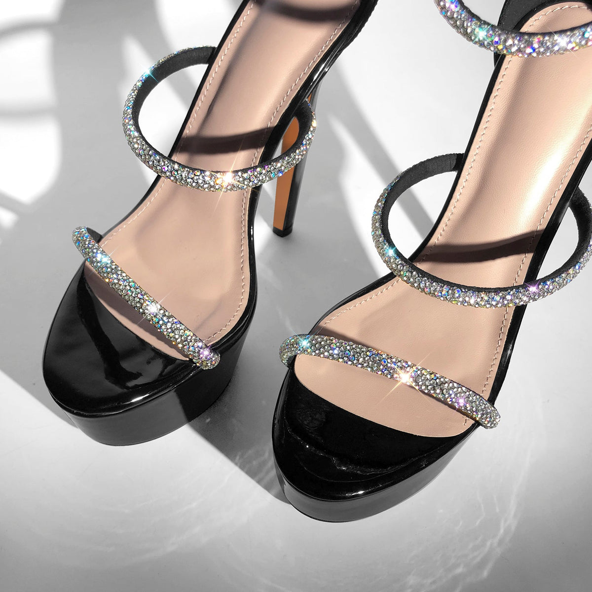 Rhinestone Open Toe Stiletto Platform Sandals - Onlymaker Smart Buy