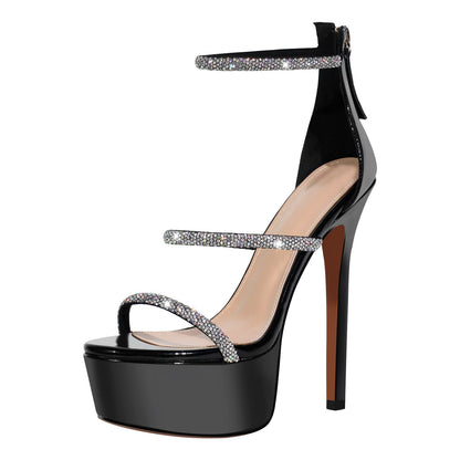 Rhinestone Open Toe Stiletto Platform Sandals - Onlymaker Smart Buy