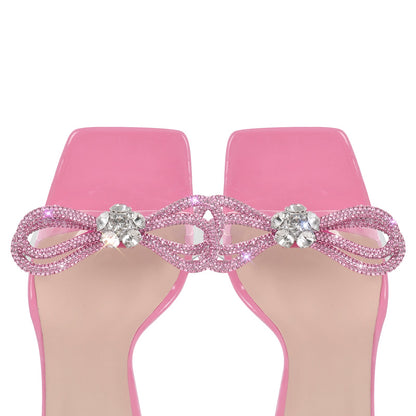 Square Toe Rhinestone Lace-up Stiletto Sandals - Onlymaker Latest