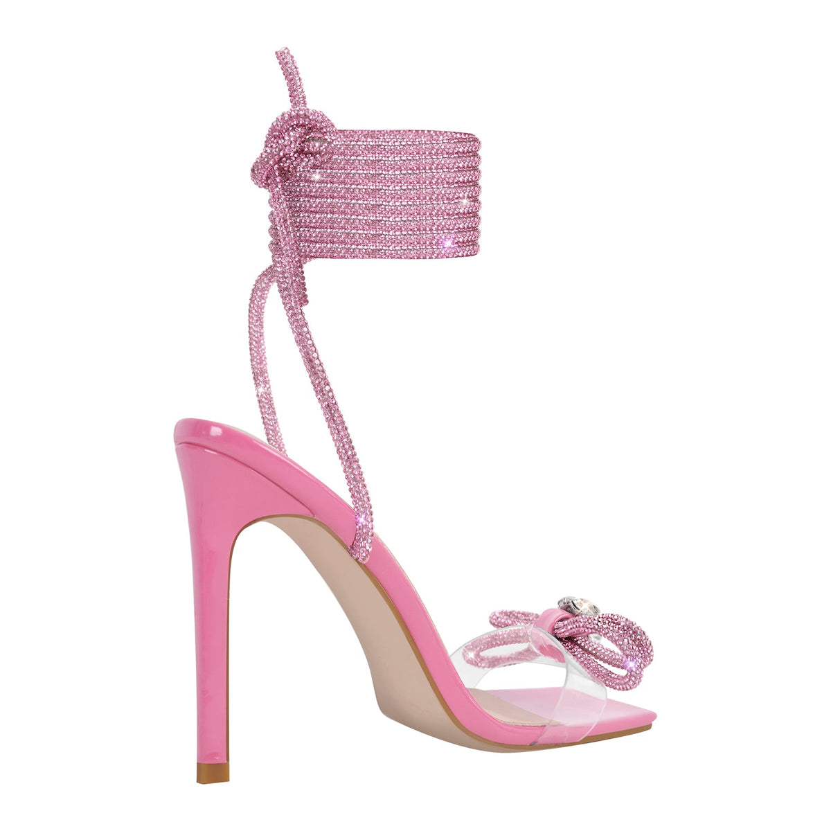 Square Toe Rhinestone Lace-up Stiletto Sandals - Onlymaker Latest