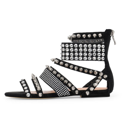 Rivet Rhinestone Suede Back Zipper Flats - Onlymaker Special Offer