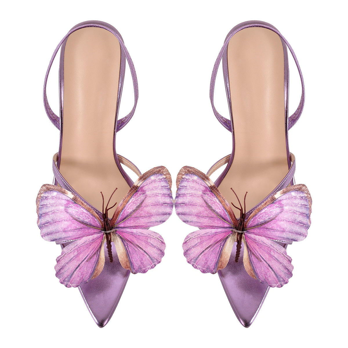 Butterfly Pointed Toe Clear Heel Slingback Sandals - Onlymaker Special Offer