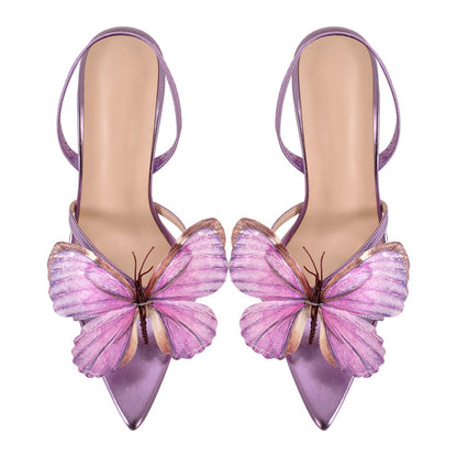 Butterfly Pointed Toe Clear Heel Slingback Sandals - Onlymaker Special Offer