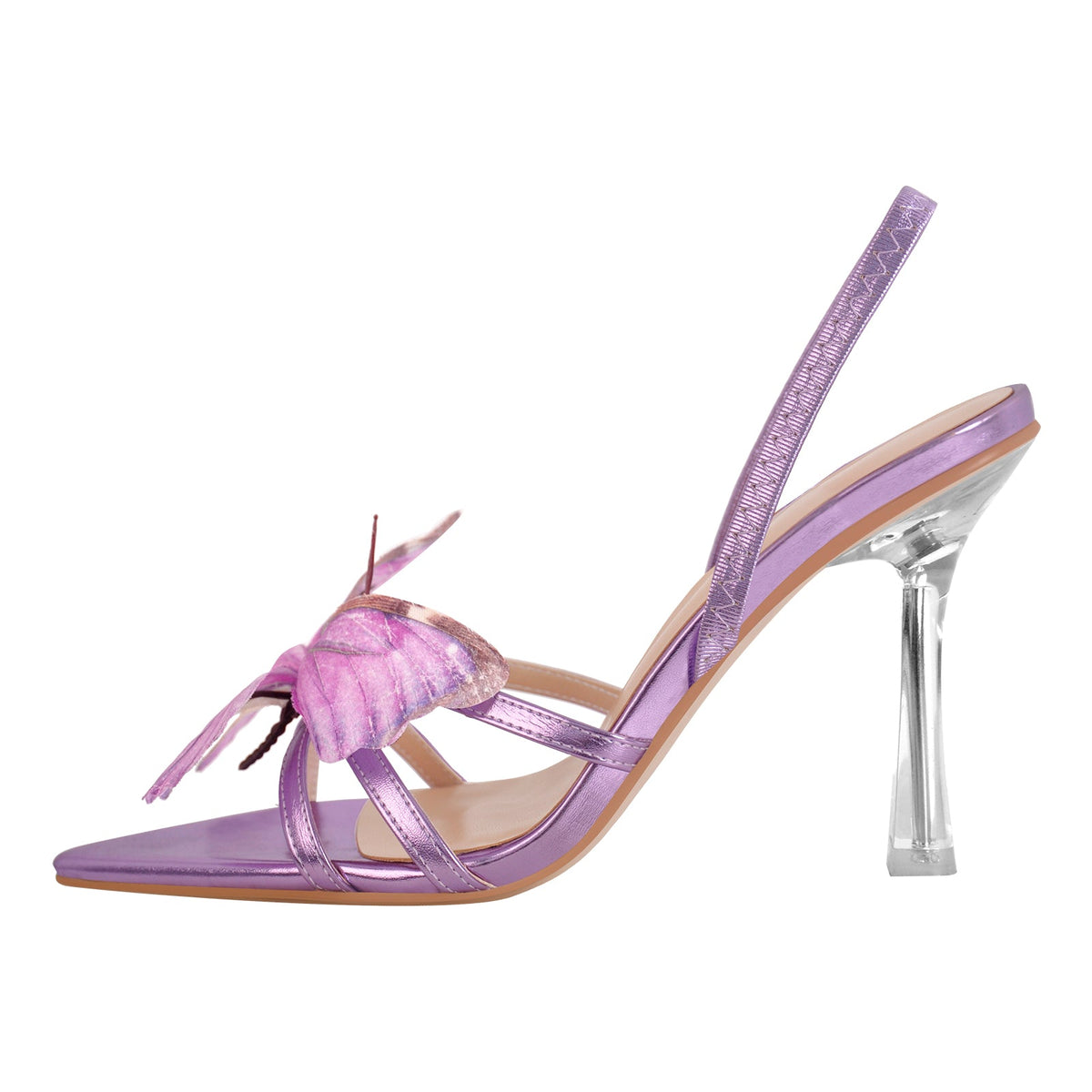 Butterfly Pointed Toe Clear Heel Slingback Sandals - Onlymaker Special Offer