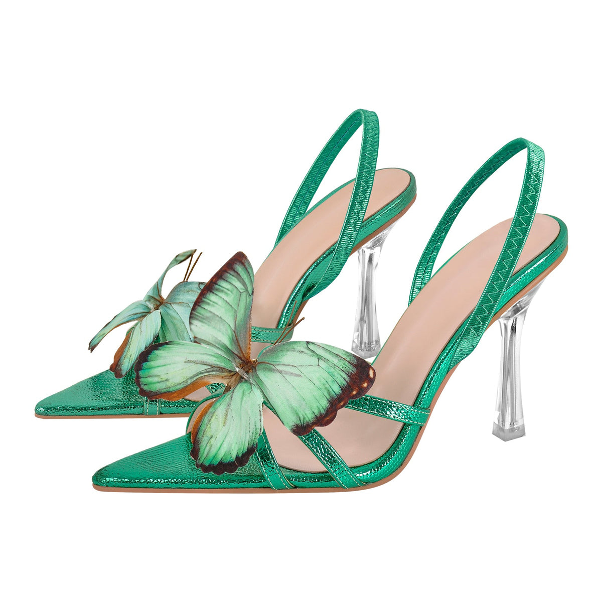 Butterfly Pointed Toe Clear Heel Slingback Sandals - Onlymaker Special Offer