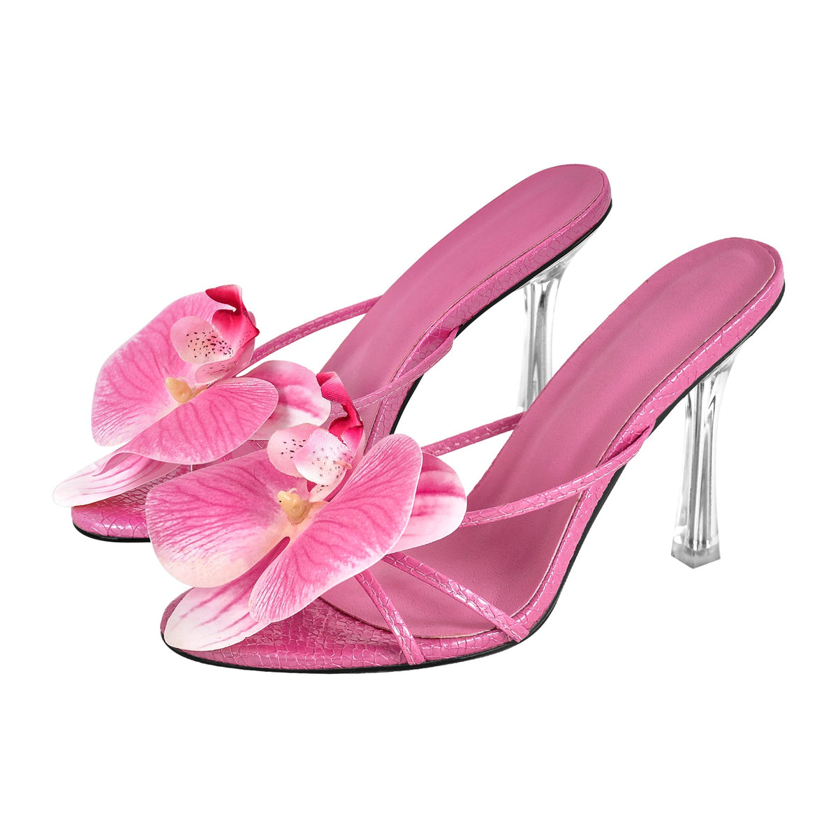 Flower Round Toe Clear Heel Thong Sandals Mules - Onlymaker Latest