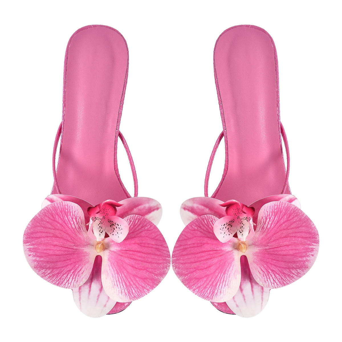 Flower Round Toe Clear Heel Thong Sandals Mules - Onlymaker Latest
