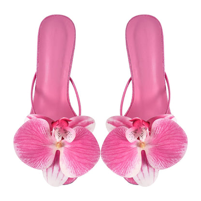 Flower Round Toe Clear Heel Thong Sandals Mules - Onlymaker Latest