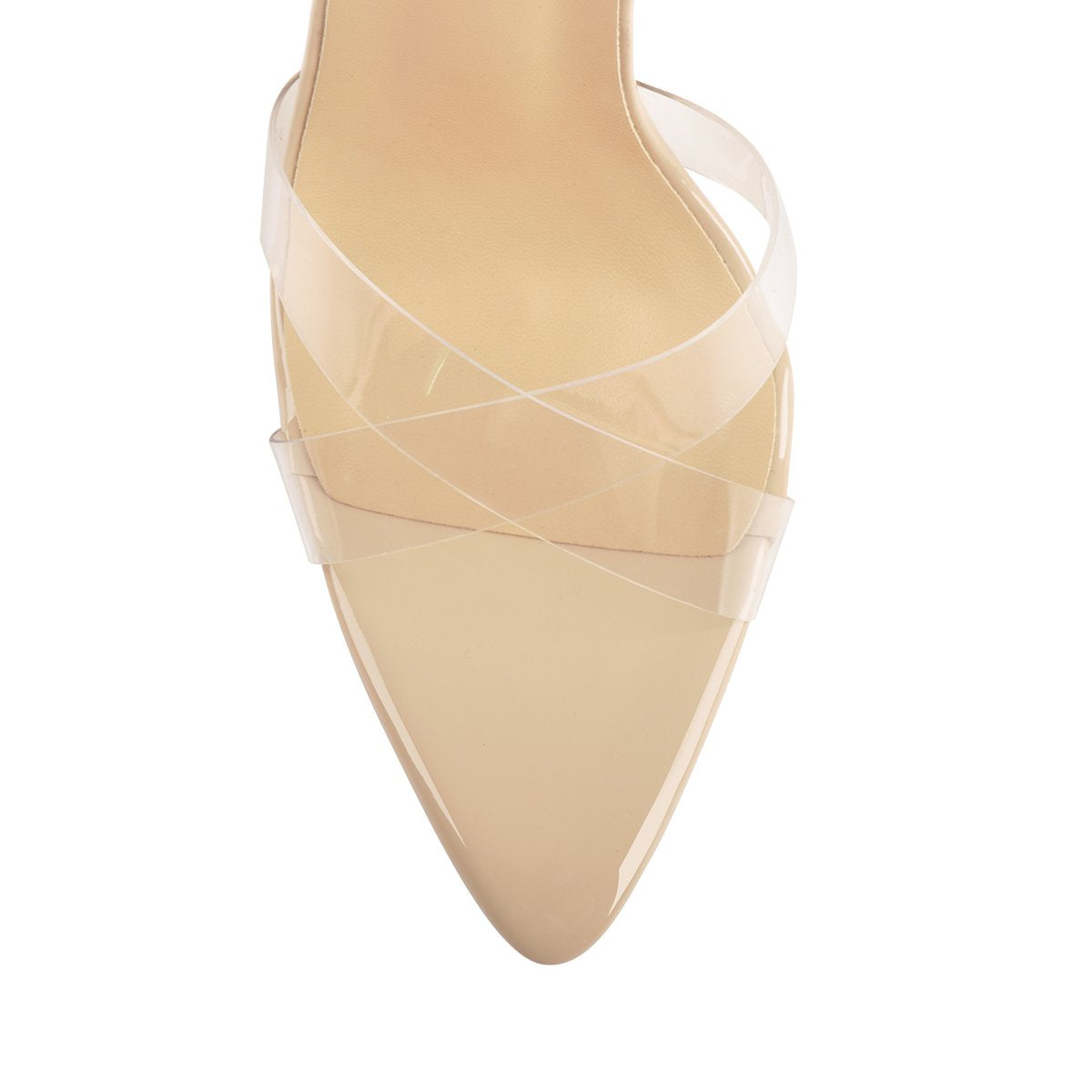 Clear Cross Band Pointy Open Toe Beige High Heel Sandals - Onlymaker Essential