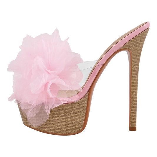 Platform Mesh Clear Stiletto Mules - Onlymaker Classic