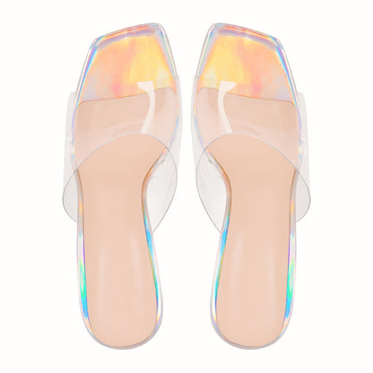 Holographic Transparent Chunky High Heel Sandals - Onlymaker Deals