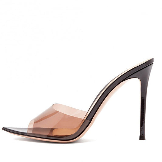 Pointed Toe Clear Stiletto Sandals Mules - Onlymaker Sale