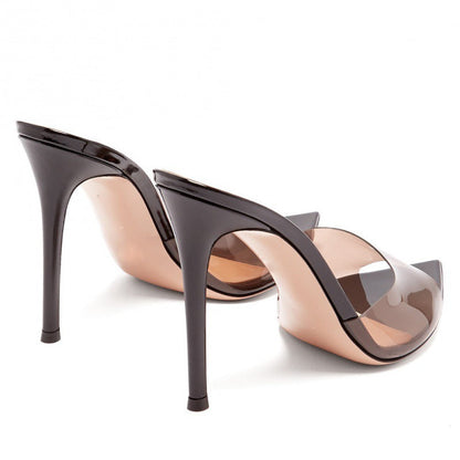 Pointed Toe Clear Stiletto Sandals Mules - Onlymaker Sale
