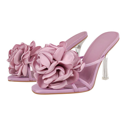 Flower Round Toe Clear Heel Mules - Onlymaker Special Offer