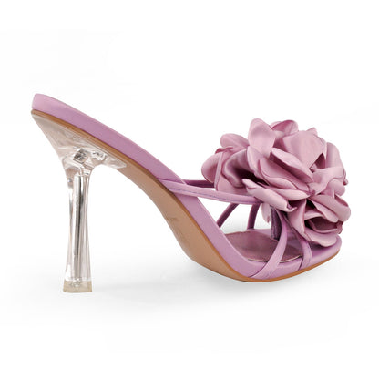 Flower Round Toe Clear Heel Mules - Onlymaker Special Offer