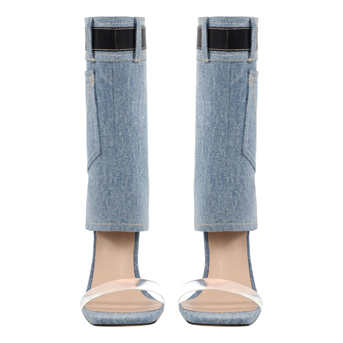 Denim Square Toe Stiletto Ankle Sandals - Onlymaker Classic