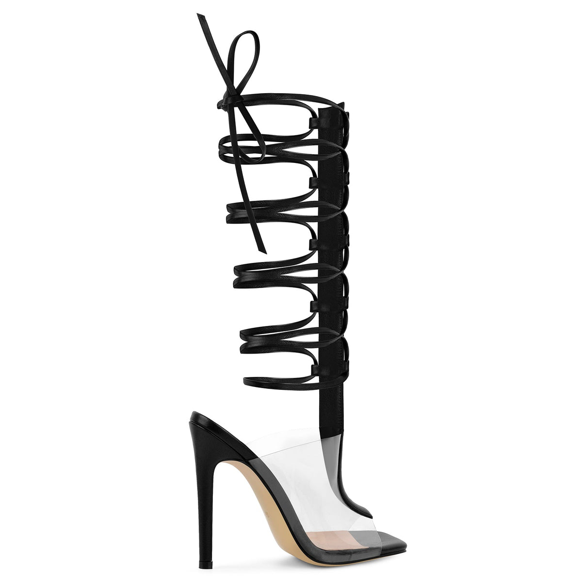 Square Toe Clear Strappy Lace-up Sandals - Onlymaker Essential