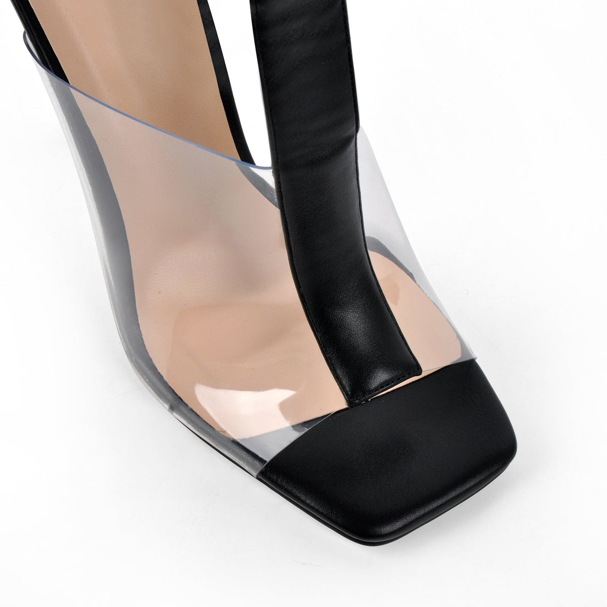 Square Toe Clear Strappy Lace-up Sandals - Onlymaker Essential