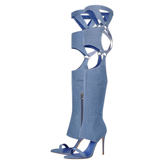 Pointed Toe Stiletto Over The Knee Sandals Boots - Onlymaker Smart Buy