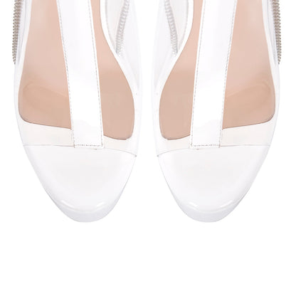 Clear Open Toe Stiletto Buckle Zipper Platform Sandals - Onlymaker Hot Sale