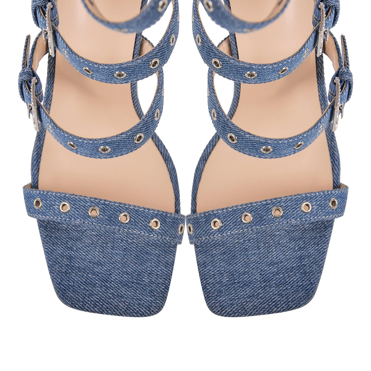 Denim Hollow Buckle Starp Thigh Stiletto Bootie Sandals - Onlymaker Classic