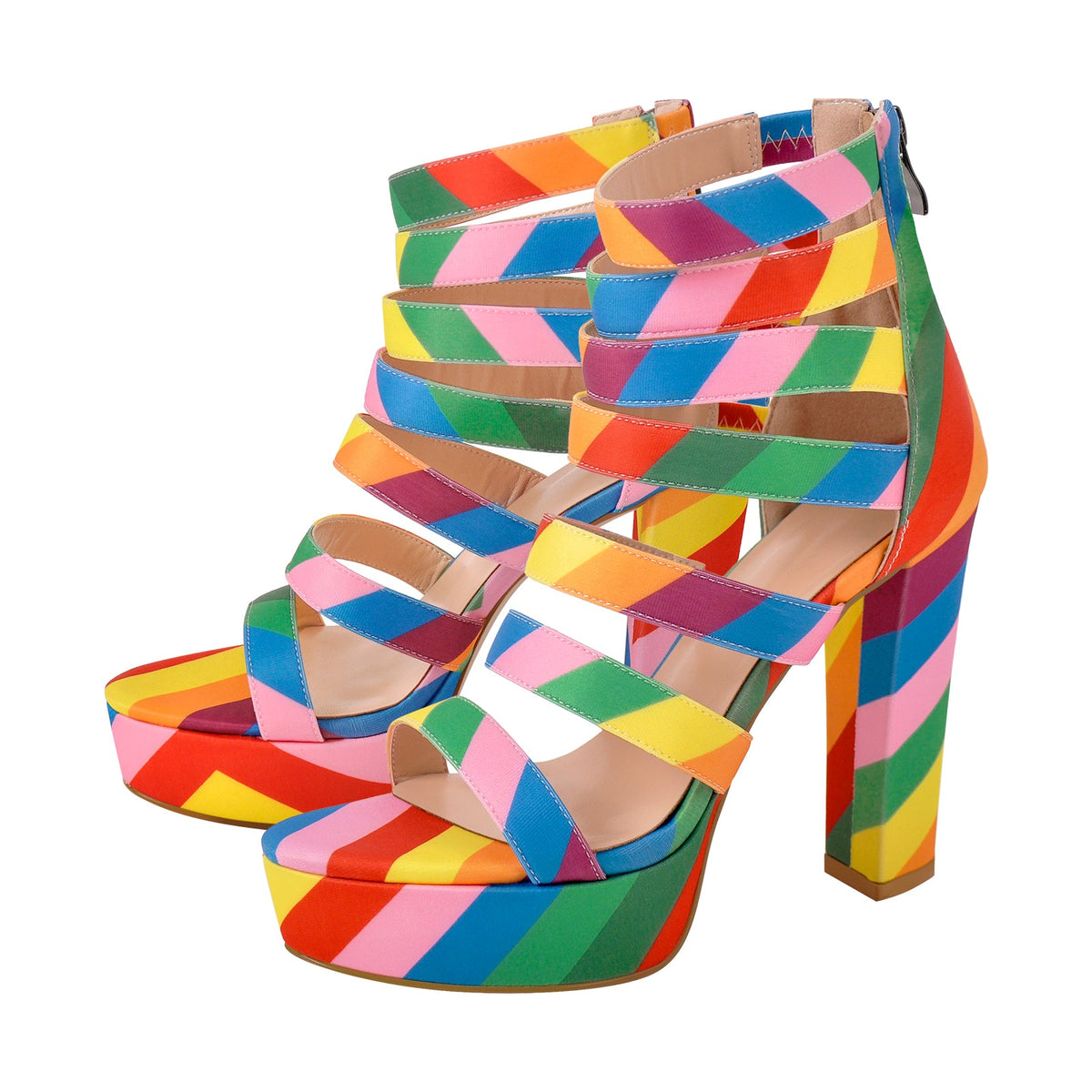 Platform Chunky Heel Rainbow Straps Sandals - Onlymaker Best Price
