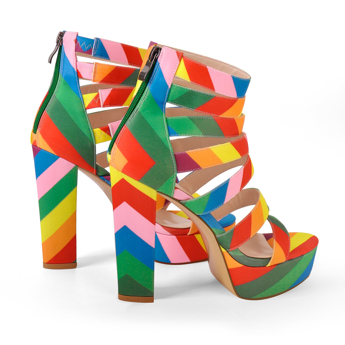 Platform Chunky Heel Rainbow Straps Sandals - Onlymaker Best Price