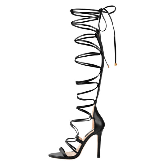 Lace-up Round Toe Strappy Zipper Stiletto Sandals - Onlymaker Value