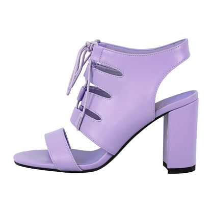 Round Toe Lace-up Chunky Heel Slingback Sandals - Onlymaker New