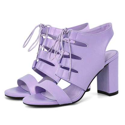 Round Toe Lace-up Chunky Heel Slingback Sandals - Onlymaker New