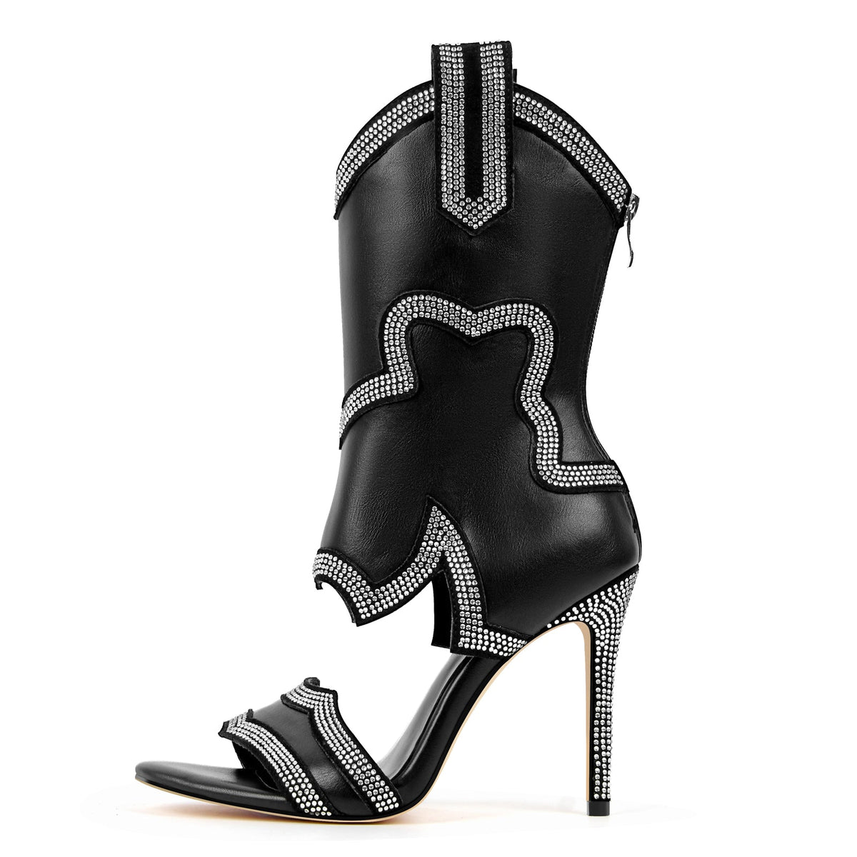 Rhinestone Cutout Back Zipper Ankle Bootie Sandals - Onlymaker Value