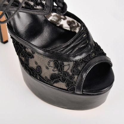 Platform Mesh Lace-up Slingback Sandals - Onlymaker Hot Sale