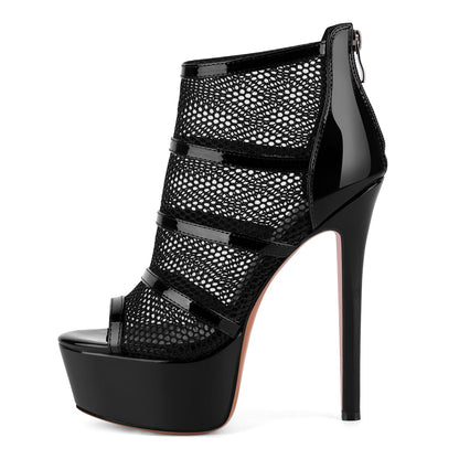 Open Toe Platform Mesh Stiletto Bootie Sandals - Onlymaker Quality