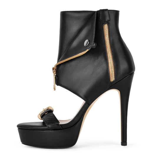 Platform Metal Zipper Buckle Bootie Sandals - Onlymaker Great Value