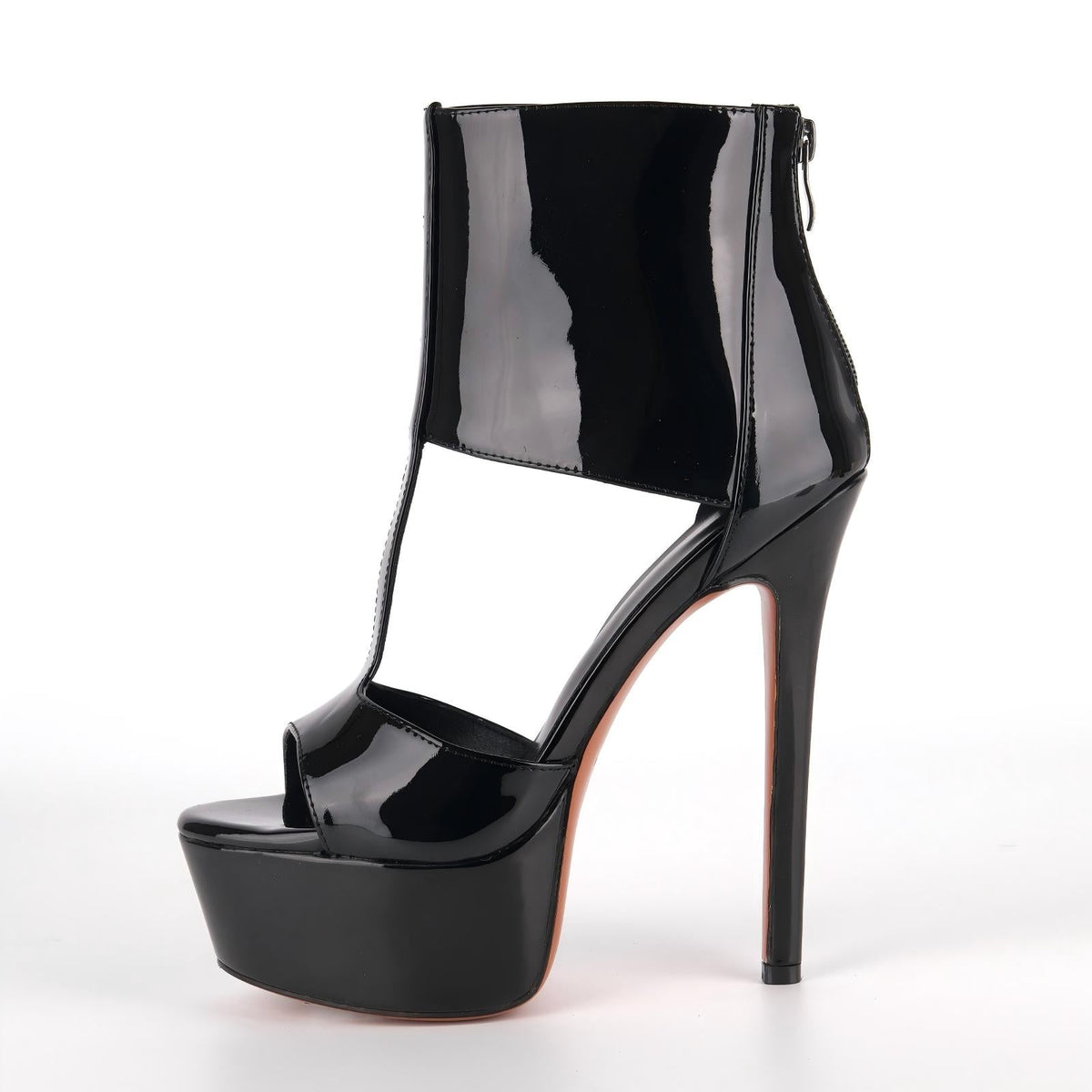 Round Toe Platform Patent Leather Bootie Sandals - Onlymaker Best Seller