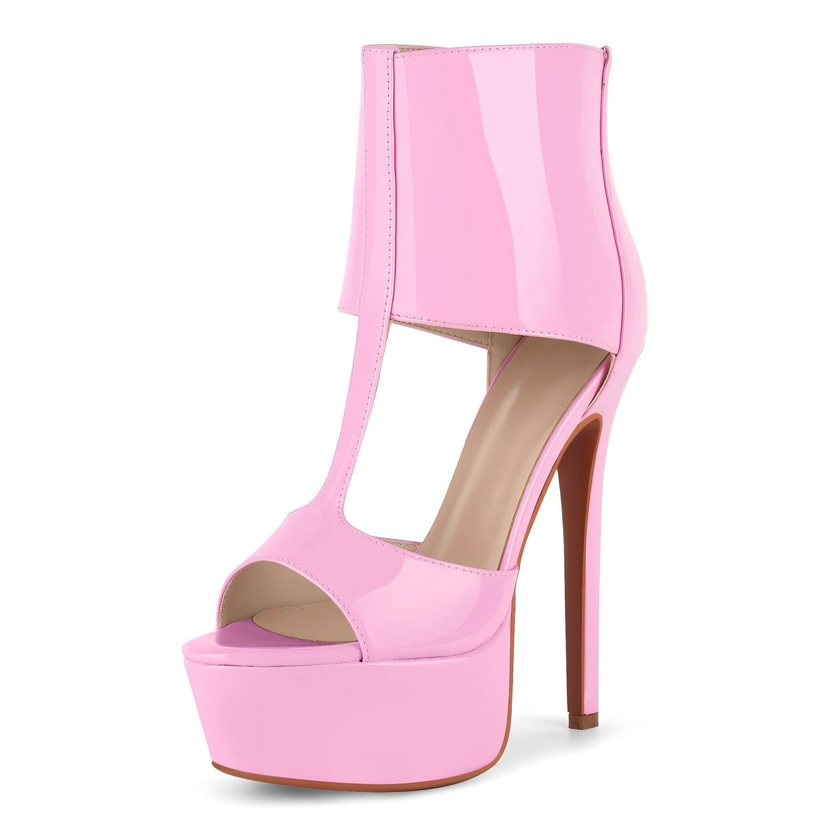 Round Toe Platform Patent Leather Bootie Sandals - Onlymaker Best Seller