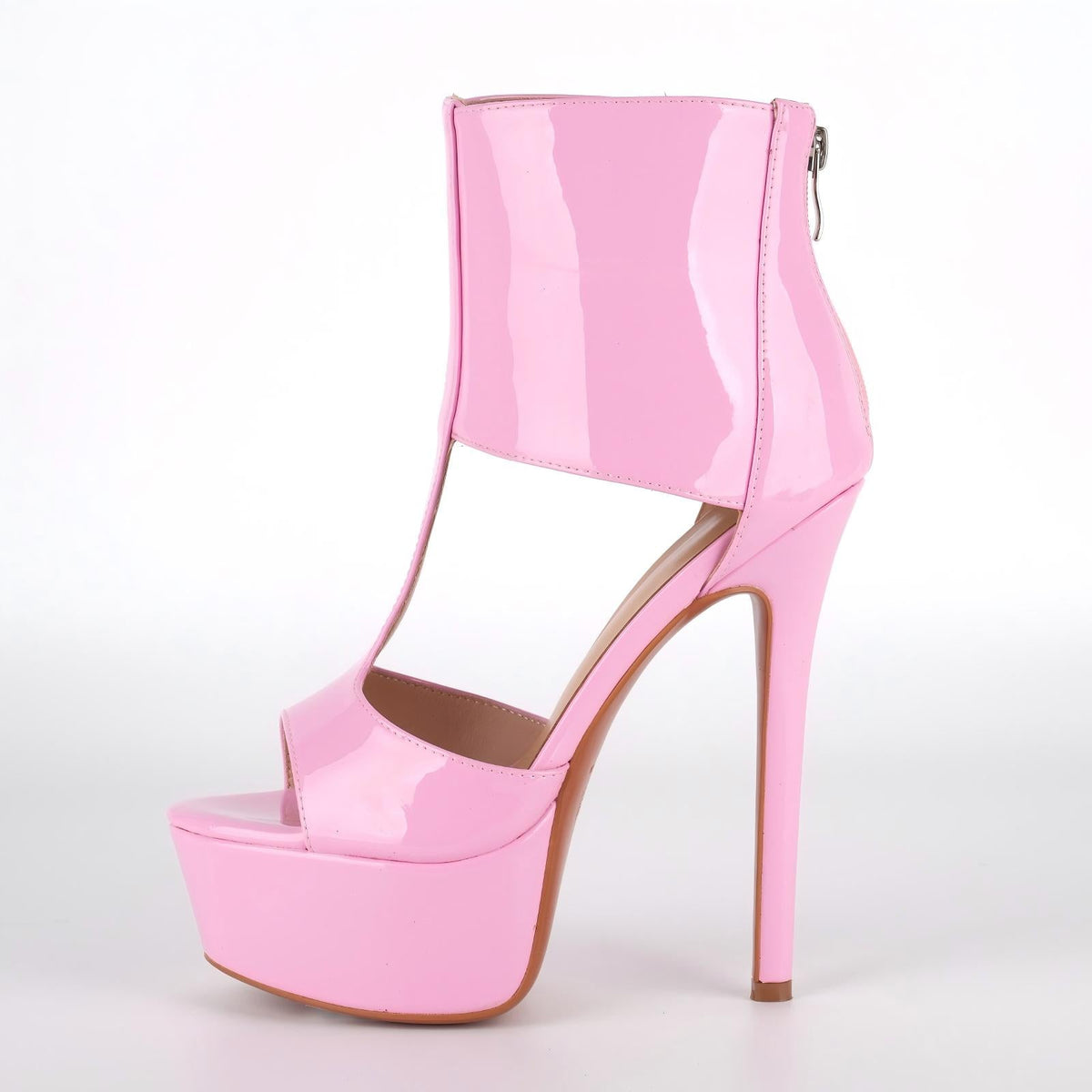 Round Toe Platform Patent Leather Bootie Sandals - Onlymaker Best Seller