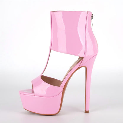 Round Toe Platform Patent Leather Bootie Sandals - Onlymaker Best Seller