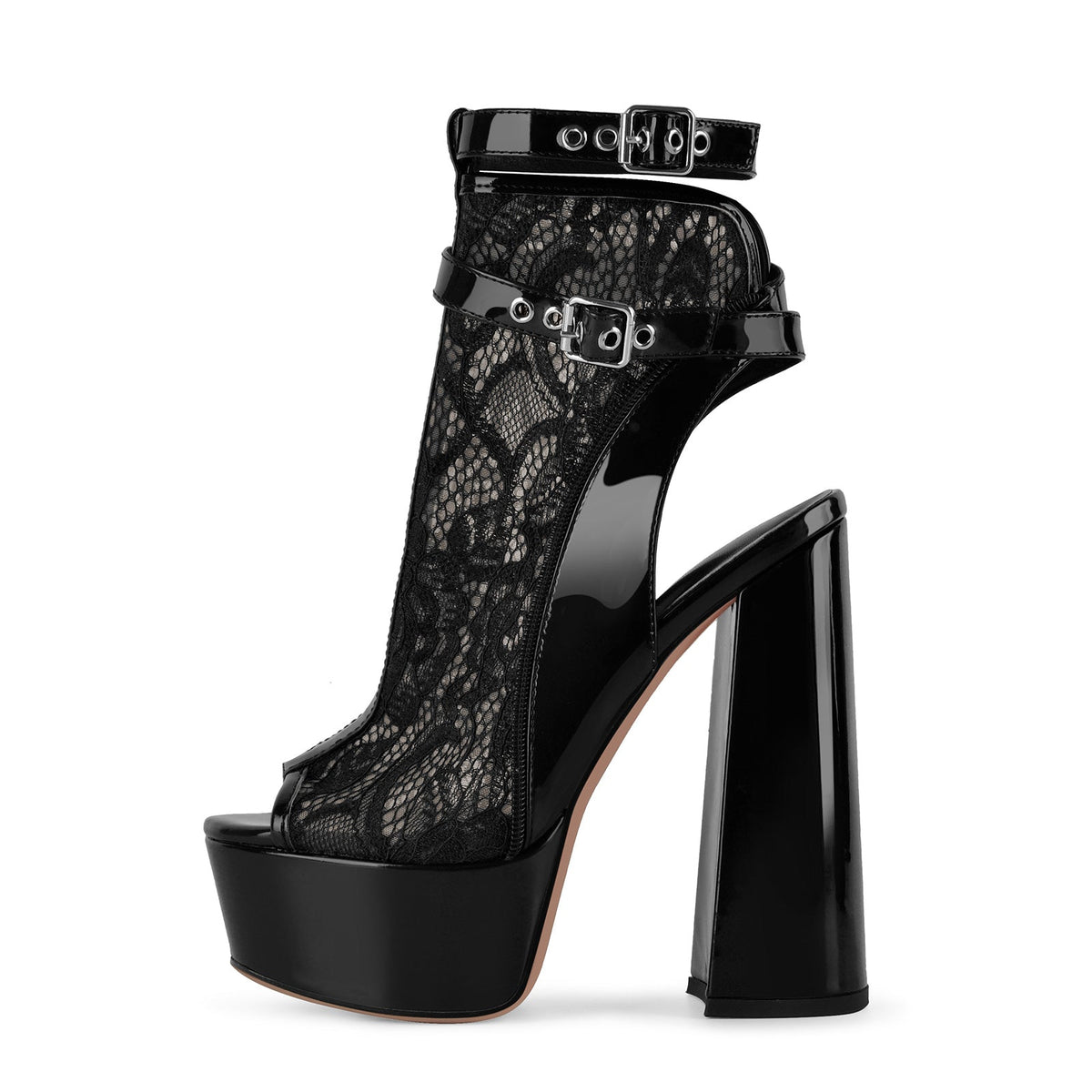 Open Toe Platform Lace Mesh Buckles Bootie Sandals - Onlymaker Deals