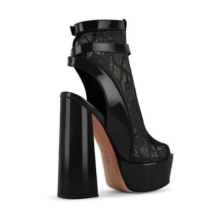 Open Toe Platform Lace Mesh Buckles Bootie Sandals - Onlymaker Deals