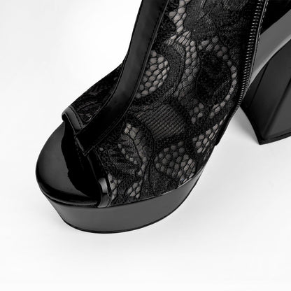 Open Toe Platform Lace Mesh Buckles Bootie Sandals - Onlymaker Deals