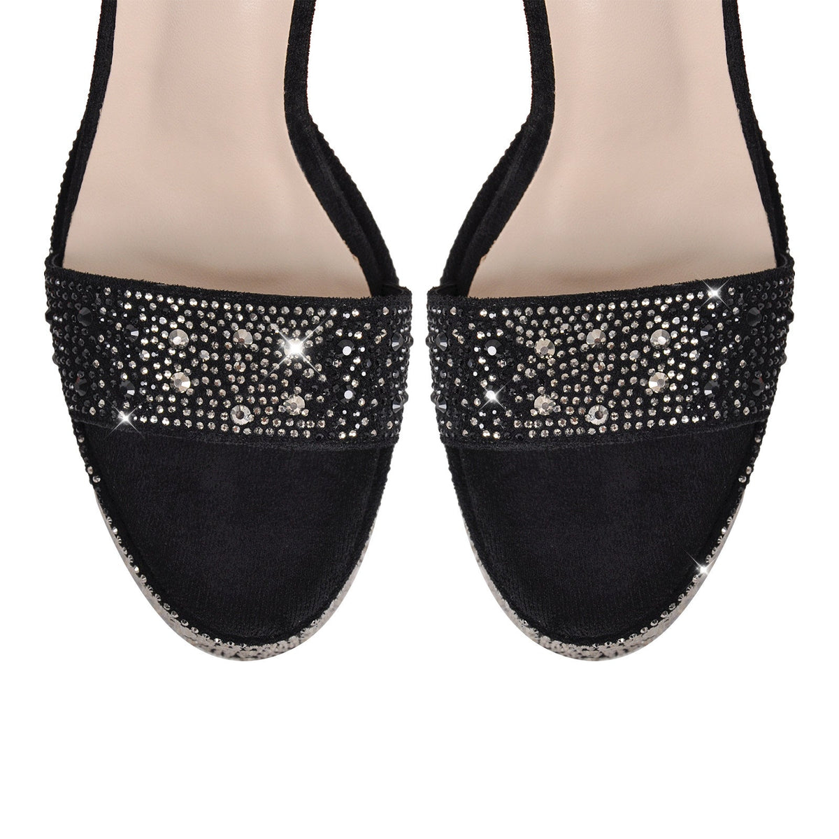 Rhinestone Round Toe Platform Ankle Strap Sandals - Onlymaker Classic
